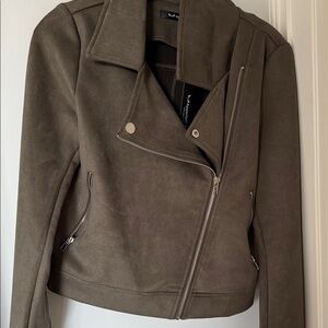 Women’s Faux Suede Motorcyle Jacket zipper short coat